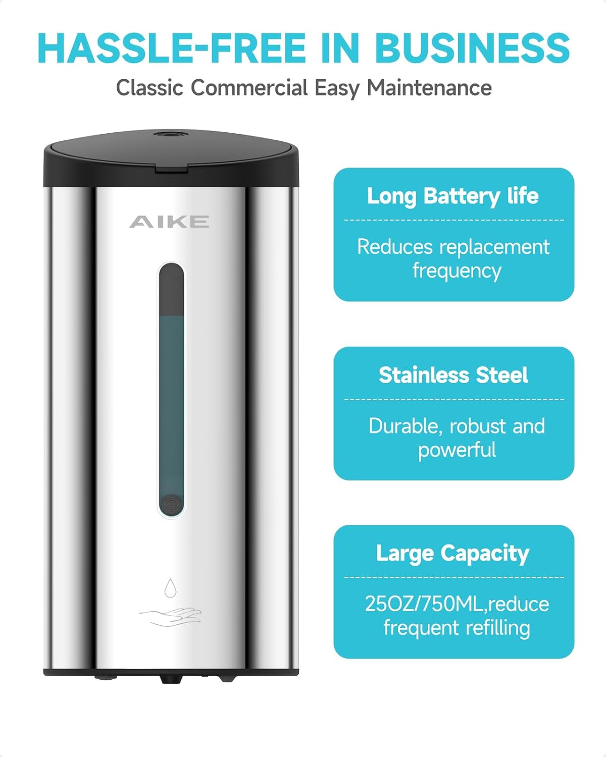 AIKE Automatic Wall Mount Liquid Soap Dispenser, Commercial Stainless Steel with 25oz Large Capacity Save Time Effort and Cost,Model AK1205 (Polished)