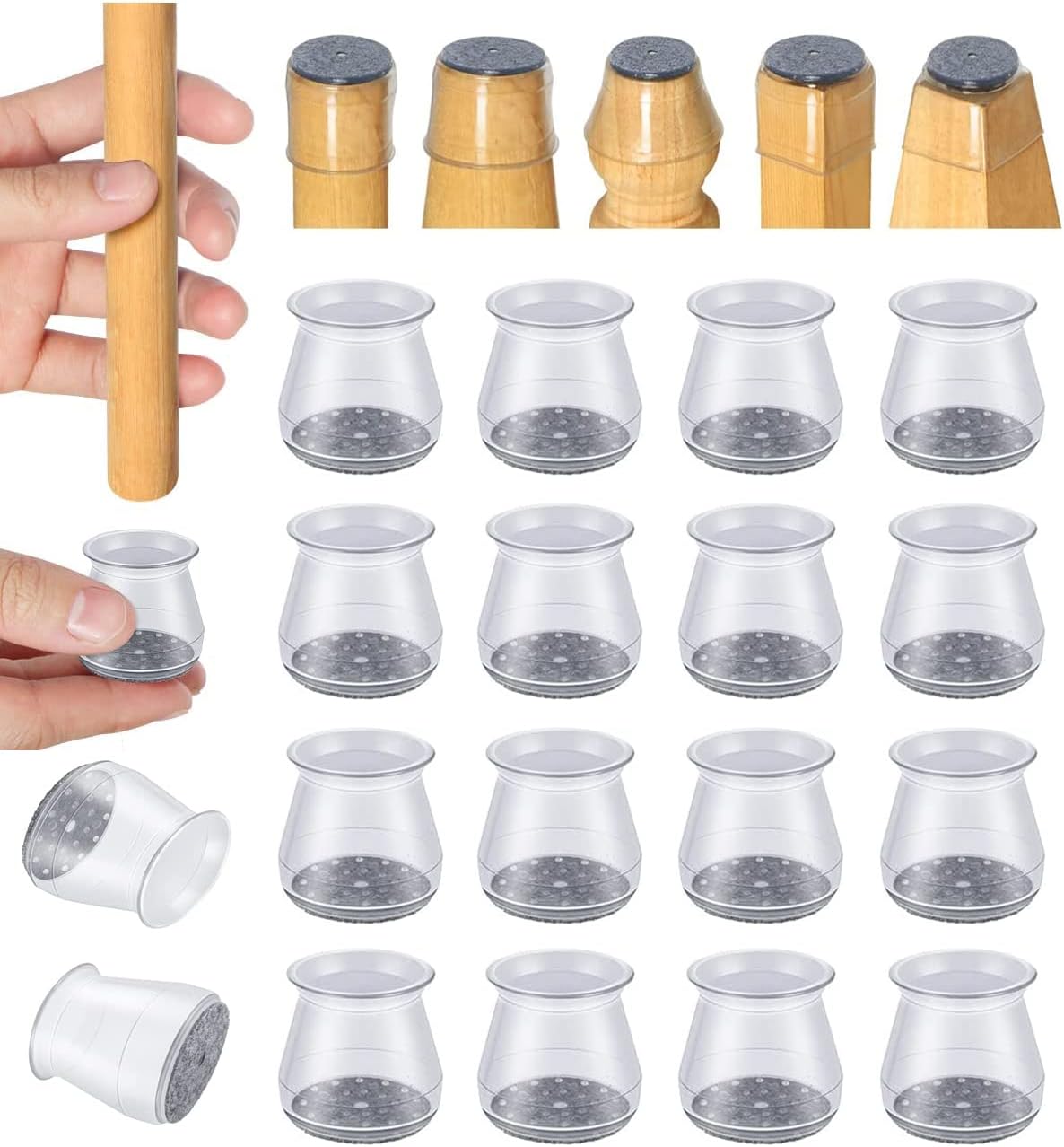 16 Pcs Chair Leg Protectors for Hardwood Floors, Silicone Felt Furniture Leg Cover Pad for Protecting Floors from Scratches and Noise, Smooth Moving, Small(Fit Round Diameter：5/16" to 1-5/16")