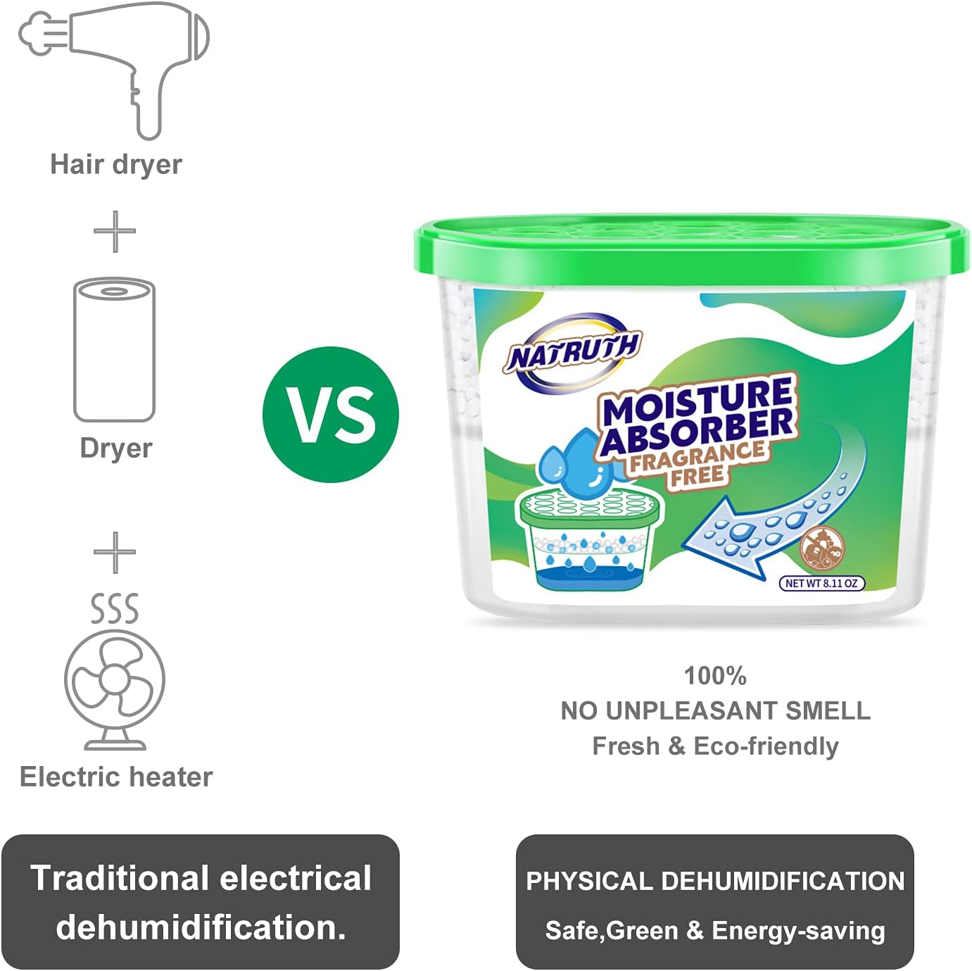 NATRUTH Moisture Absorber boxes, Unscented 500ml(6 PACKS)*10.5OZ Closet Dehumidifier, Eradicate Odor Moisture Absorbers Bucket,Dehumidifier for Closet,Bathrooms, Kitchen & Study, Boats,RVs (Green)