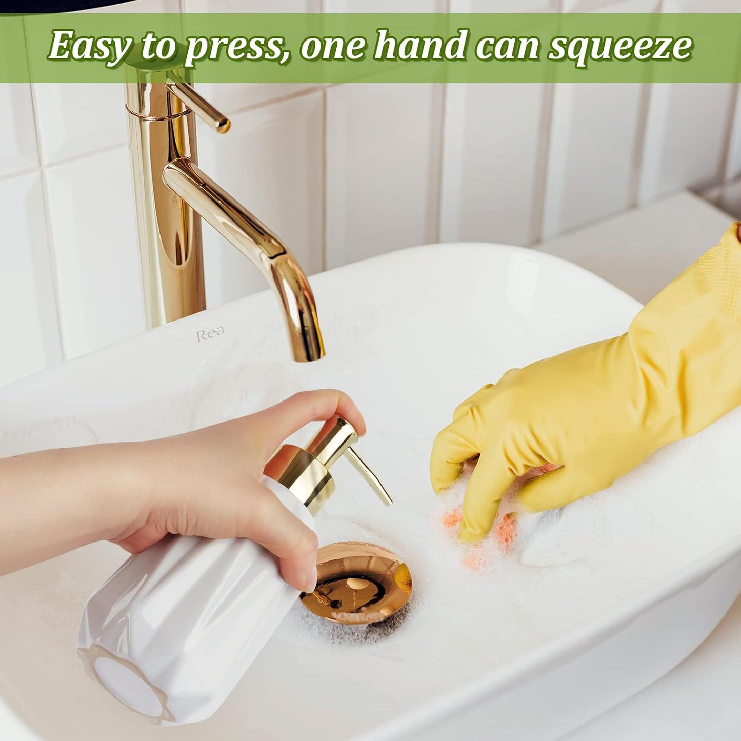 Natheeph Dish Soap Dispenser, Hand Soap Dispenser Ceramic Bottle, Refillable Liquid Great for Kitchen Dish Soap, Hand Soap, Essential Oil & Lotion (New White)