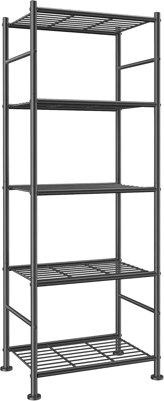 Storage Shelves - 5 Tier Shelf Organizer, Sturdy Metal Garage Shelving with Adjustable Leveling Feet, Space-Saving Shelves Organizer for Pantry, Laundry, Kitchen (18" x 12" x 57", Black)