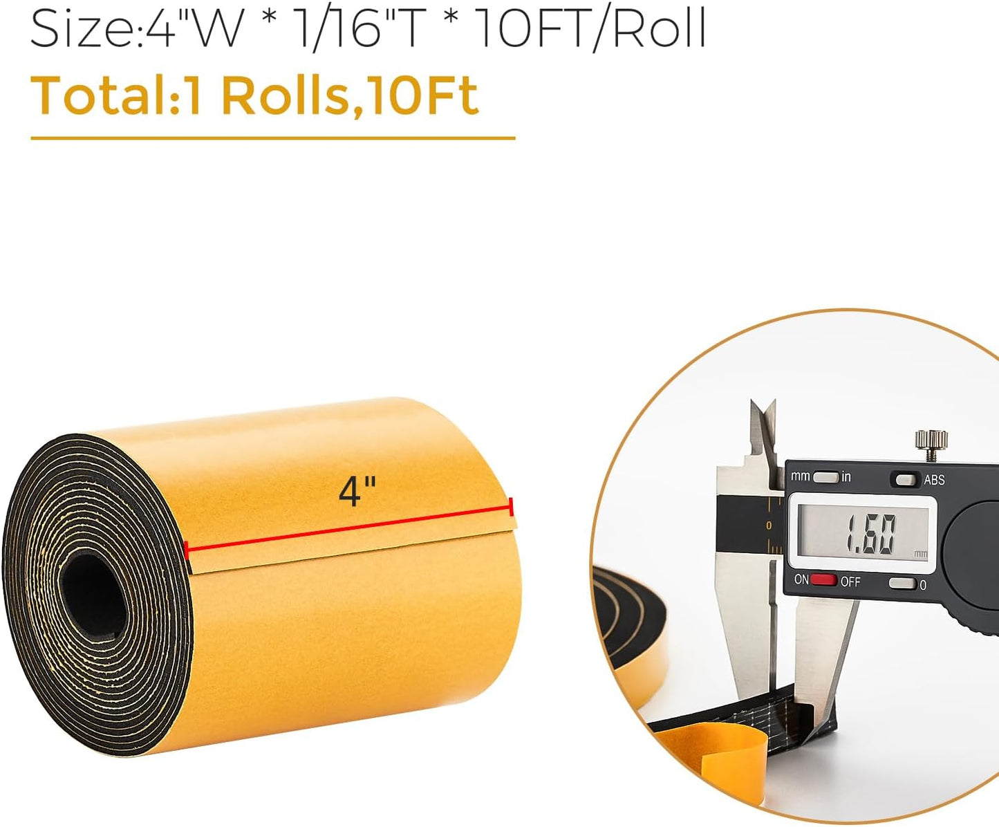 10 Feet Weather Stripping Door Seal, 4" Wide X 1/16" Thick Door Seal Strip High Density Foam Tape Adhesive Strip for Door Soundproofing,Window Insulation (4" x 1/16" x 10FT,Black)