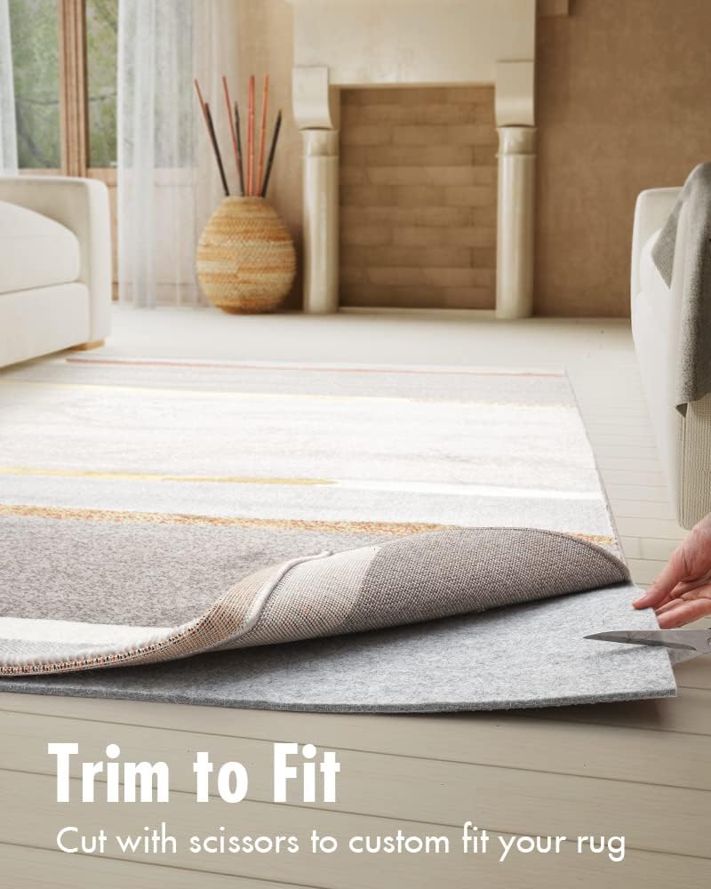 Double-Sided Non Slip Rug Pad Gripper - Upgraded 9x12 Feet 1/4” Thick Dual Surface Felt Under Rug for Area Rugs and Hardwood Floors,Super Cushioned Non Skid Carpet Padding