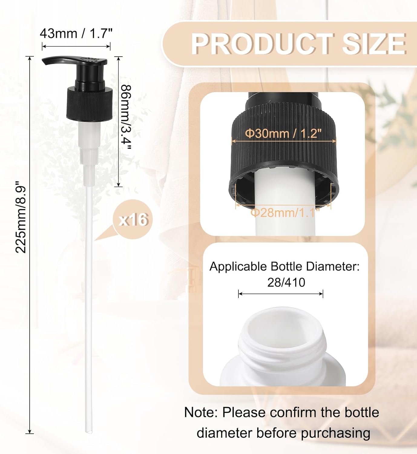 uxcell 16 Pcs Soap Dispenser Pump Heads Soap Dispensers Top Pumps Replacement Switch Pumphead for Standard 24/419 Neck Size Lotion Shampoo Bottle, Black