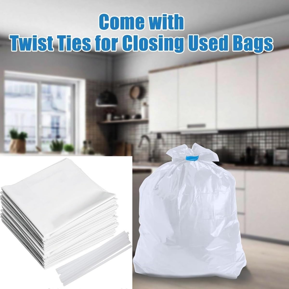 20pcs 15Gallon W10165294RB Trash Compactor Bags,for 15" Rectangular Compactors,for Small Spaces/RV/Camping/kitchen(Ties Included, White)