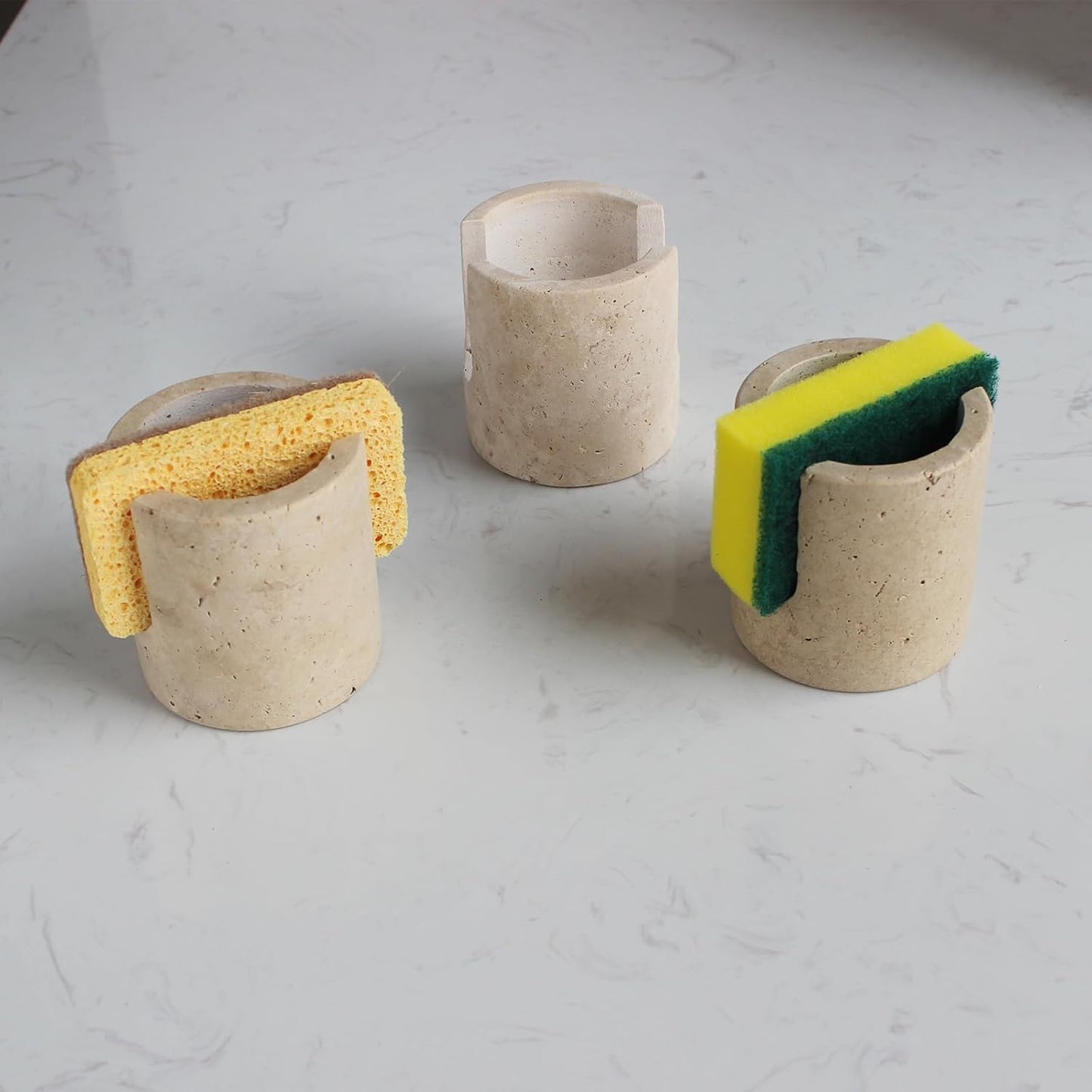 Natural Travertine Sponge Holder for Kitchen Sink, Drying Rack, Compact Sink Caddy Organizer (Beige Travertine)