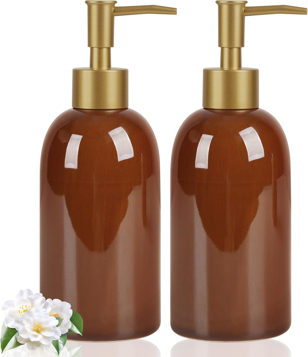 Natheeph 14OZ Ceramic Soap Dispenser Ceramic Soap Pump Dispenser Can Fill Liquid for Bathroom/Kitchen (2PC Brown)