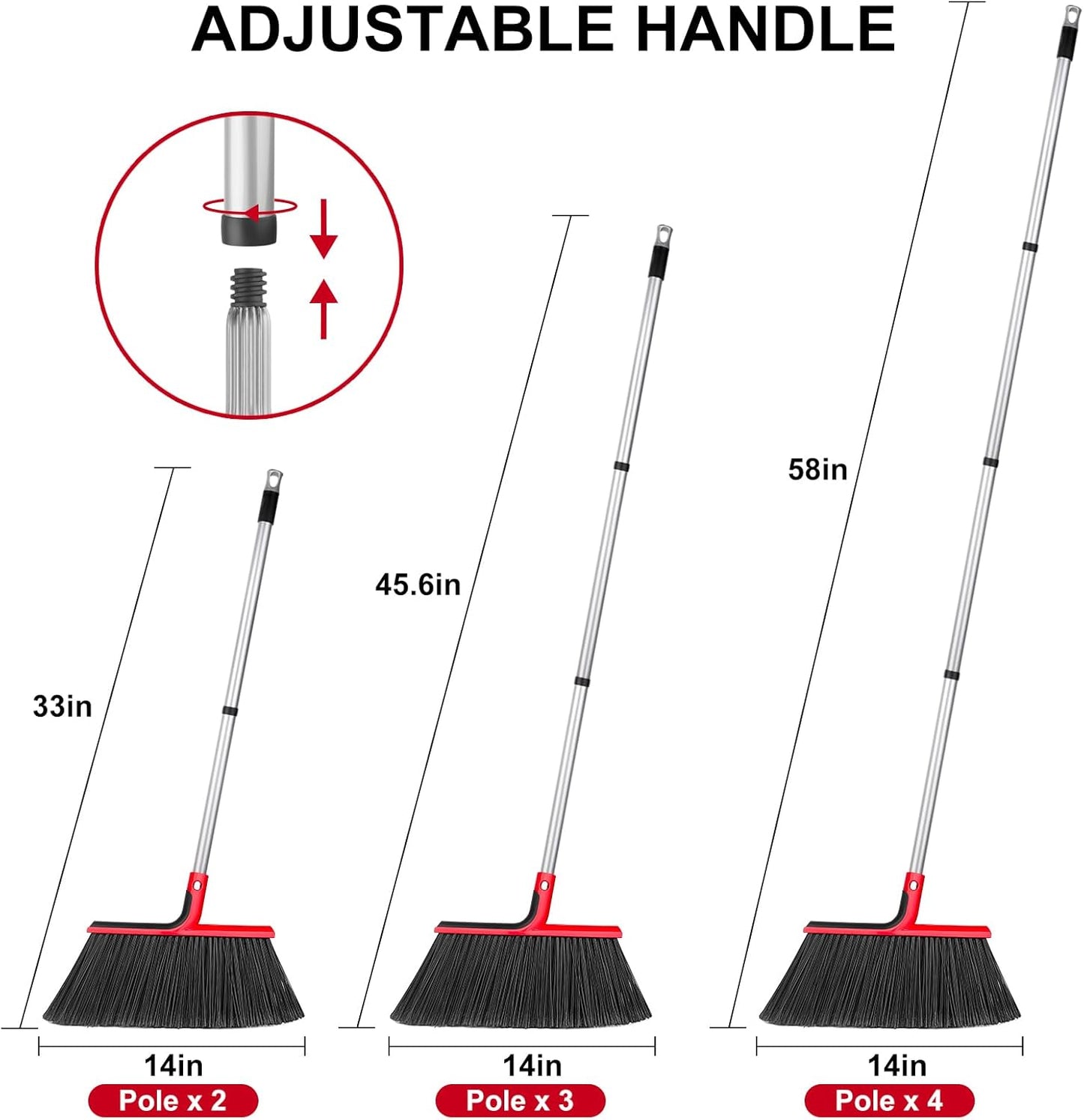 Angle Broom with 58″ Long Handle – 14″ Wide Stiff Bristles for Indoor & Outdoor Sweeping, Garage, Patio, Deck, Courtyard, Concrete, Leaves & Debris Removal