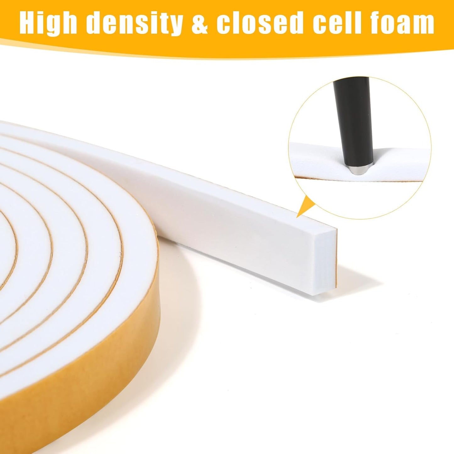32Feet Weather Stripping Seal 1/4 Inch X 1/16 Inch for Door Window, High Density Foam Tape, Soundproofing, Insulation Strip, Door Sealers for Door Frame- White