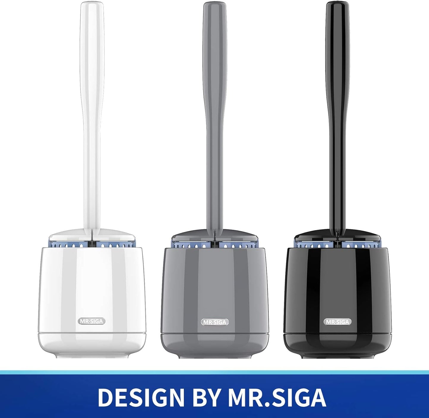 MR.SIGA Toilet Bowl Brush and Holder, Premium Quality, with Solid Handle and Durable Bristles for Bathroom Cleaning, Black, 1 Pack