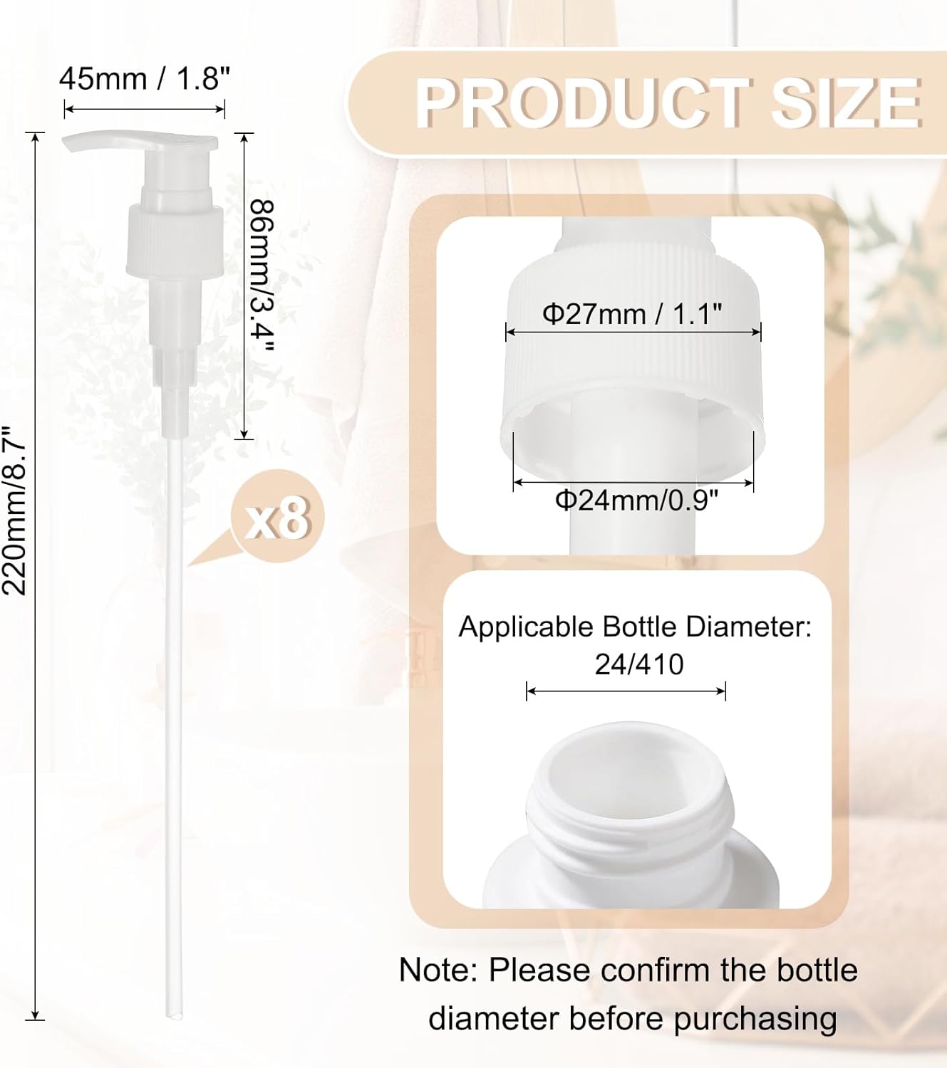 uxcell 8 Pcs Soap Dispenser Pump Heads Soap Dispensers Top Pumps Replacement Switch Pumphead for Standard 24/411 Neck Size Lotion Shampoo Bottle, White