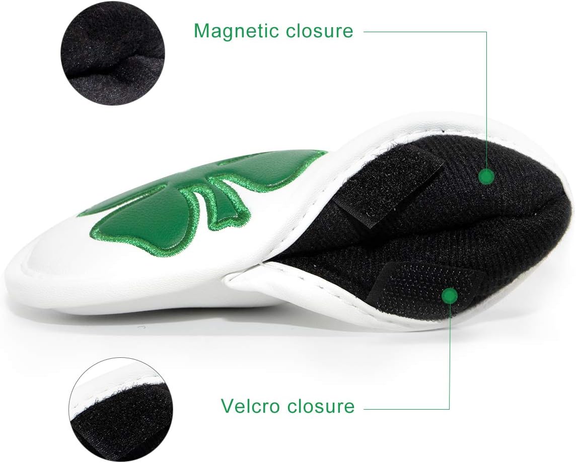 Golf Iron Covers Golf Iron Head Covers Leather Golf Iron Covers for Golf Clubs 10pcs Golf Iron Headcovers Lucky Clover Golf Club Head Covers for Iron with Magic Tape Fit All Brands
