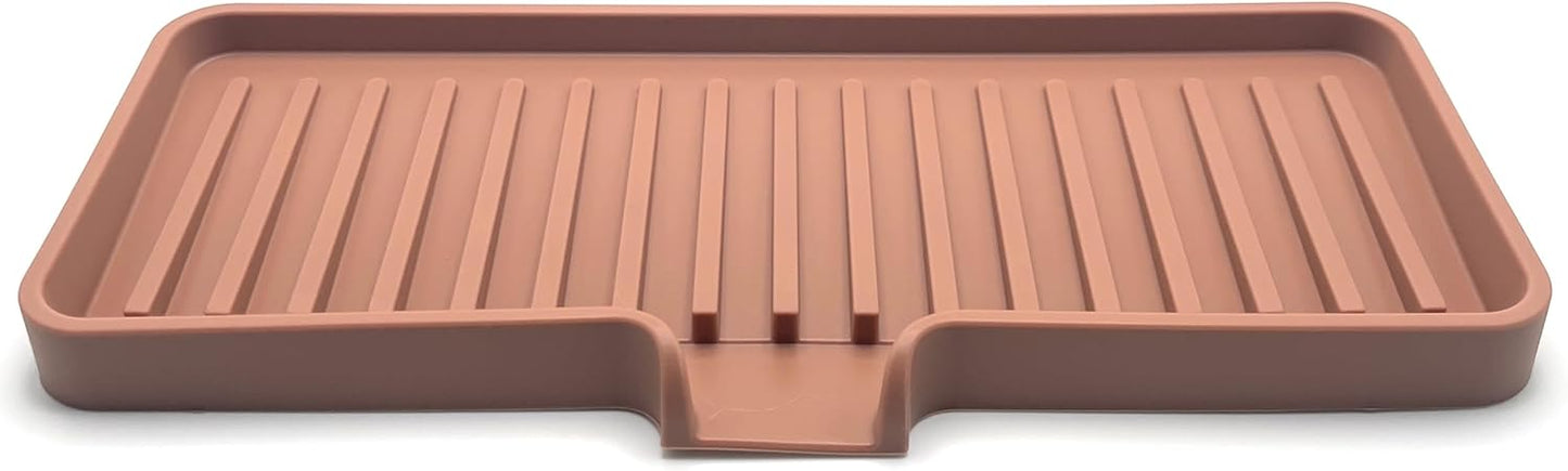 Happitasa Silicone Soap Dish Tray and Sponge Holder with Drain Chute | Bathroom and Kitchen Sink Organizer Caddy (Mocha, 9"x3.5", 5.6 Ounces)
