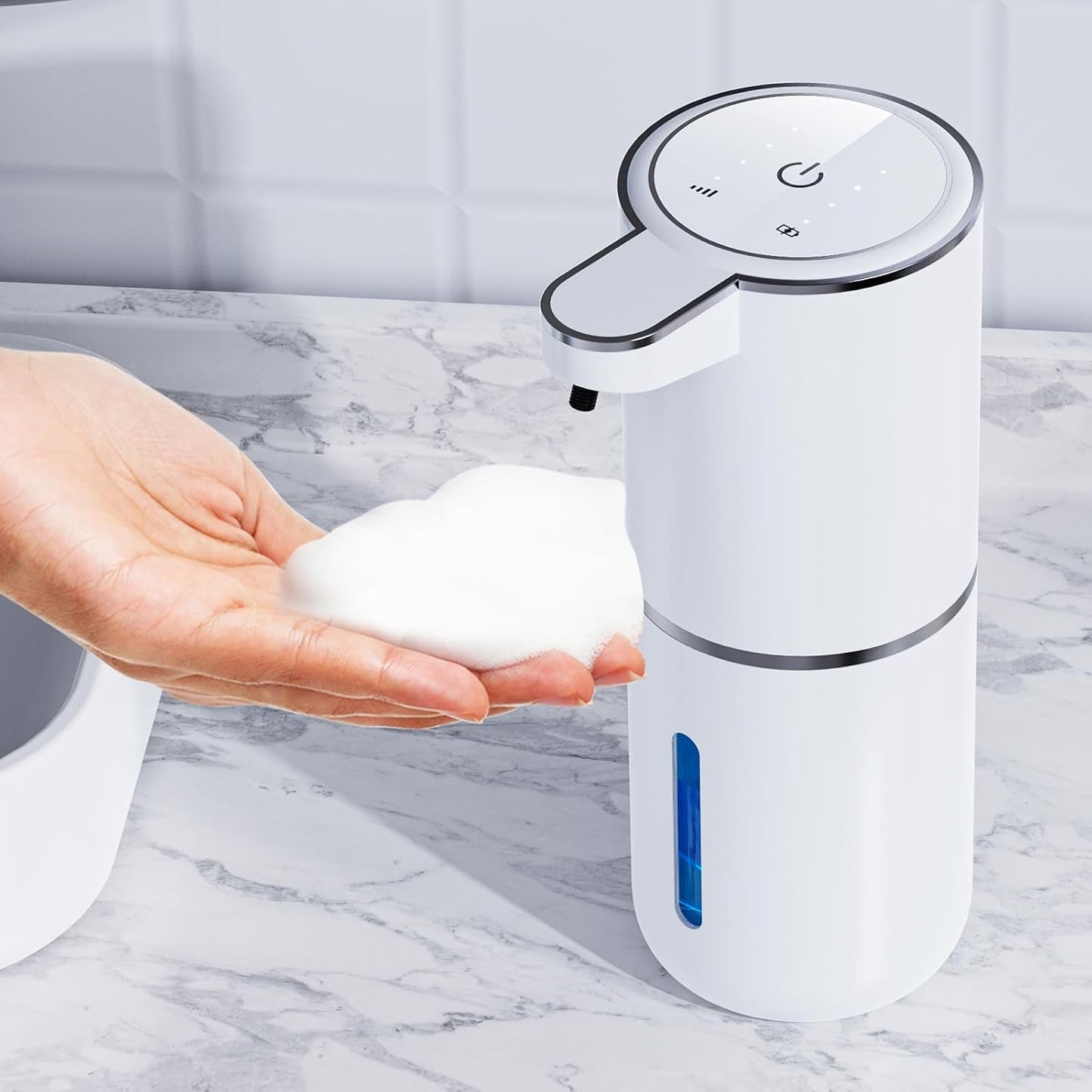 Automatic Foaming Soap Dispenser, 12.8oz/380ml Wall Mount Touchless Soap Dispenser with Sensor, 4-Level Adjustable, IPX5 Waterproof, USB Rechargeable for Bathroom, Kitchen