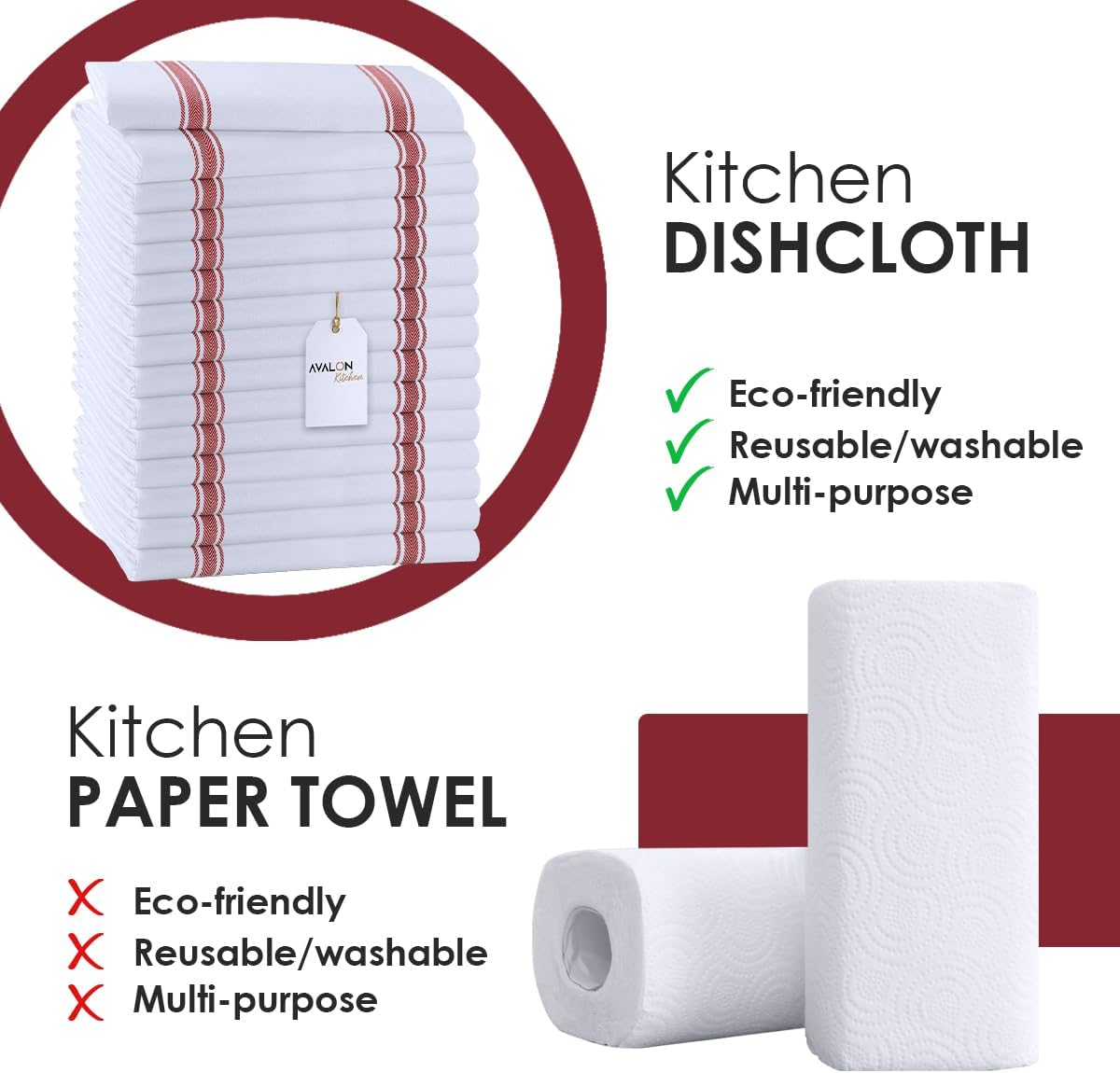 Dish Towels Set (Value Pack of 15) Size 15x25 Inch, 100% Cotton Soft & Absorbent Linen Kitchen Towels, Tea Towels, Reusable Cleaning Cloths for Household Cleaning (Red)