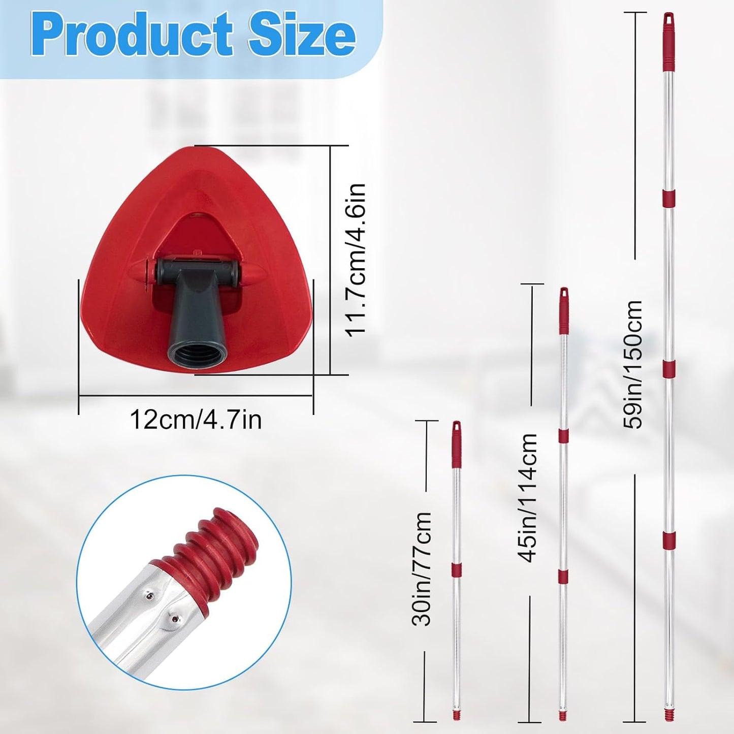 Mop Handle for Ocedar, Mop Handle for O Cedar, Spin Mop Replacement Handle for O Cedar, 4-Section Spin Mop Handles and Base for Ocedar, 30" to 58" Mop Stick Pole Handle and Base for Ocedar Spin Mop