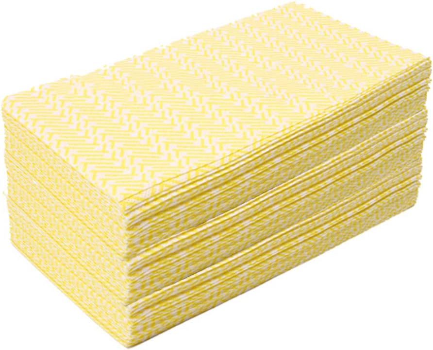 KMAKII 80 Pack Disposable Dish Cloths Heavy Duty Reusable Cleaning Wipes Dish Rags For Kitchen, 14 x 21 inches - Yellow