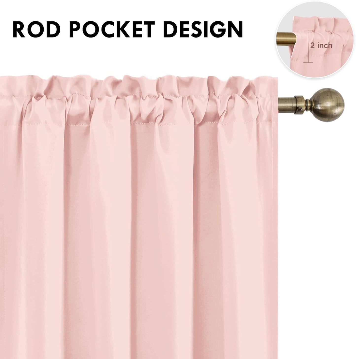 DWCN Blackout Curtains – Thermal Insulated, Energy Saving & Noise Reducing Bedroom and Living Room Curtains, Blush Pink, W 52x L 45 Inch, Set of 2 Rod Pocket Curtain Panels