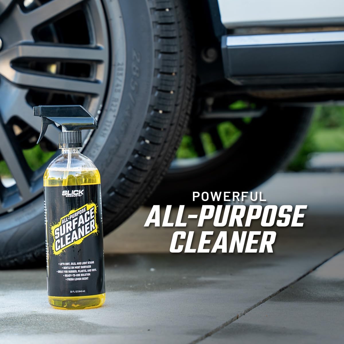 Slick Products All-Purpose Surface Cleaner – Multi-Surface Car Interior & Exterior Cleaner for Vinyl, Plastic, Rubber, Carpet & Upholstery – Fresh Lemon Scent – 32 oz.