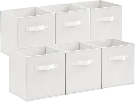 Lifewit Collapsible Fabric Storage Cubes Bins Set 11 Inch, Foldable Cubby Organizers Boxes, 6 Pack Organizing Baskets for Shelf, Closet, Utility Room, Storage Room, 18L White