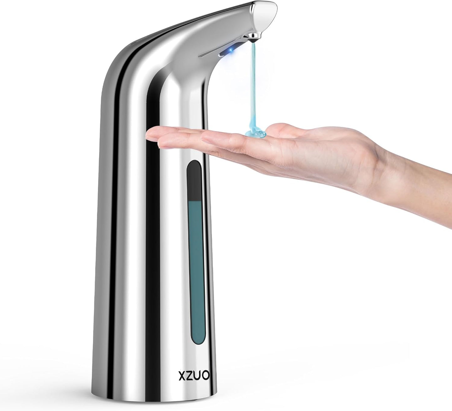 Automatic Soap Dispenser with Infrared Sensor - Adjustable 4-Level Touchless Hand Soap for Kitchen, Bathroom - Battery Operated Electric Dispenser, Durable Plastic, Smart Soap Holder (400ML Silver)