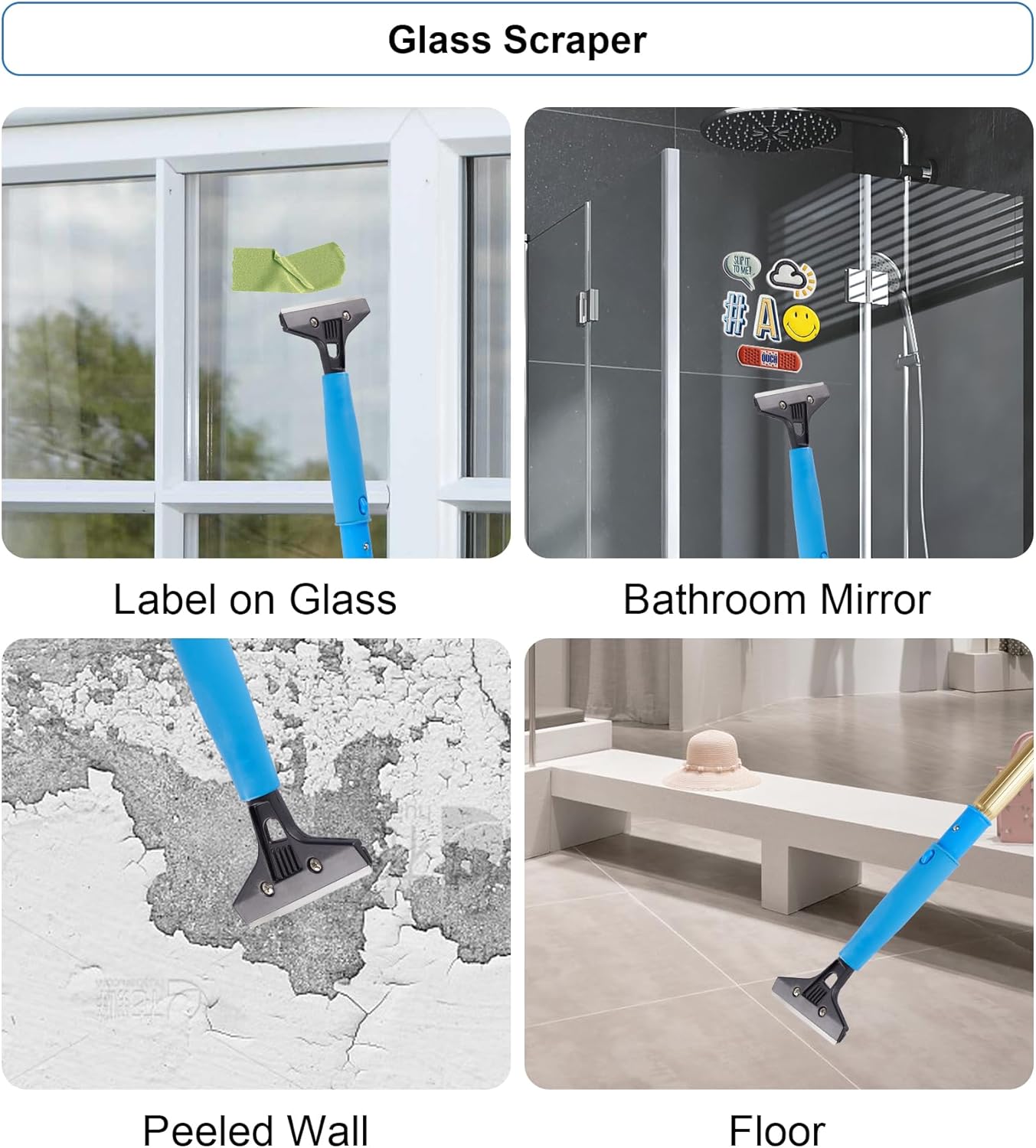 2 in 1 Window Squeegee Cleaning Kit with Aluminum Alloy Extension Poles, Scrubber, Glass Scrapper, Bendable Duster,2 Scrubber Cloth for Window, Car, Floor, Home, Garden