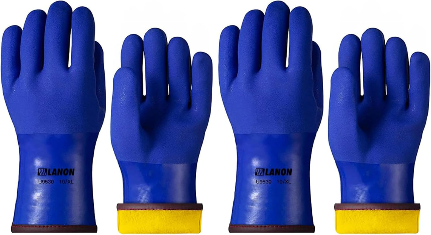 LANON PVC Coated Cold Proof Heavy Duty Gloves, Waterproof Warm Work Gloves for Freezer Work, Chemical & Oil Resistant, Non-Slip, XL (Pack of 2)