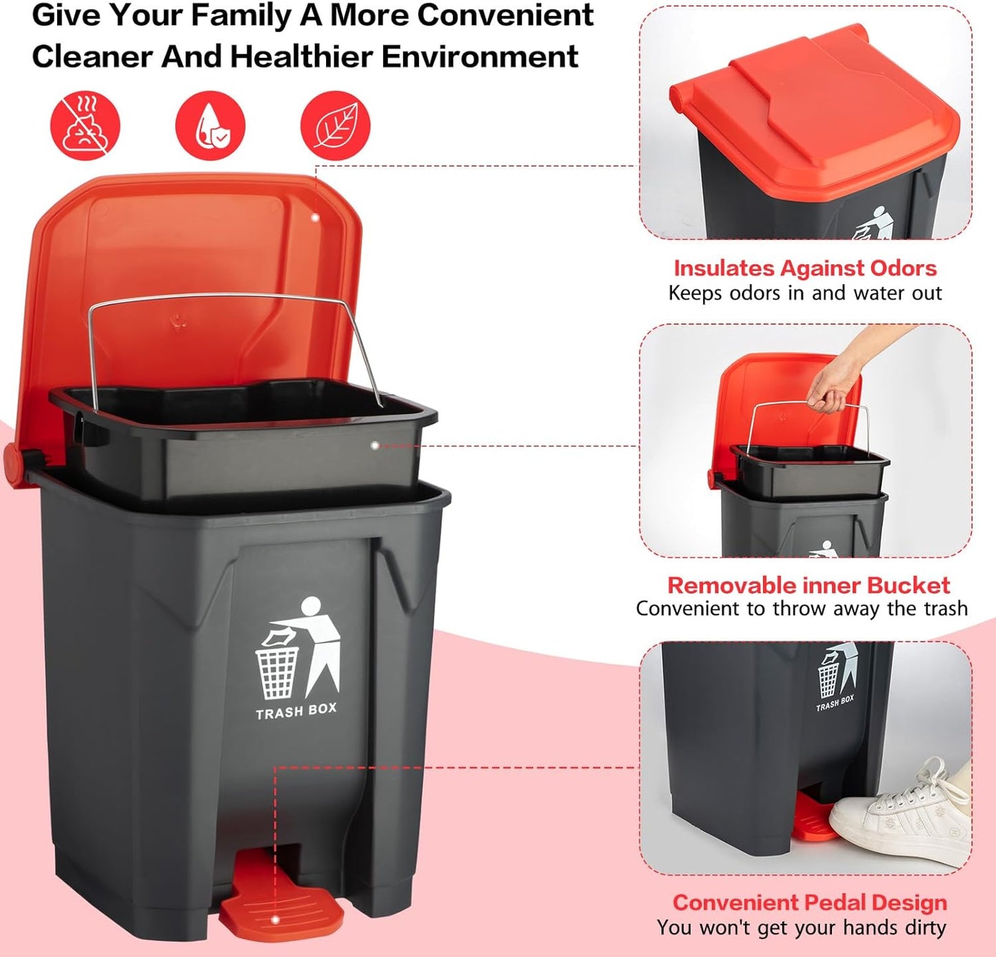 Pooper Scooper Set,Dog Poop Tray and Rake Set for Large & Small Dogs Dog Pooper Scooper 15 Litre Step Dog Poop Trash Can Outside W/Removable Inner Bucket with 20 Waste Bags