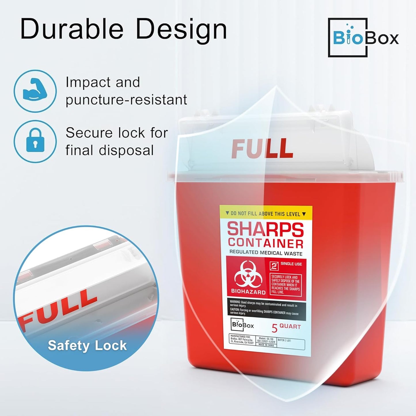 Sharps Container Large - Sharps Containers for Home Use and Labs - Portable Needle Disposal and Travel Size Biohazard Bin - 5 Quart Plus (Pack of 1)