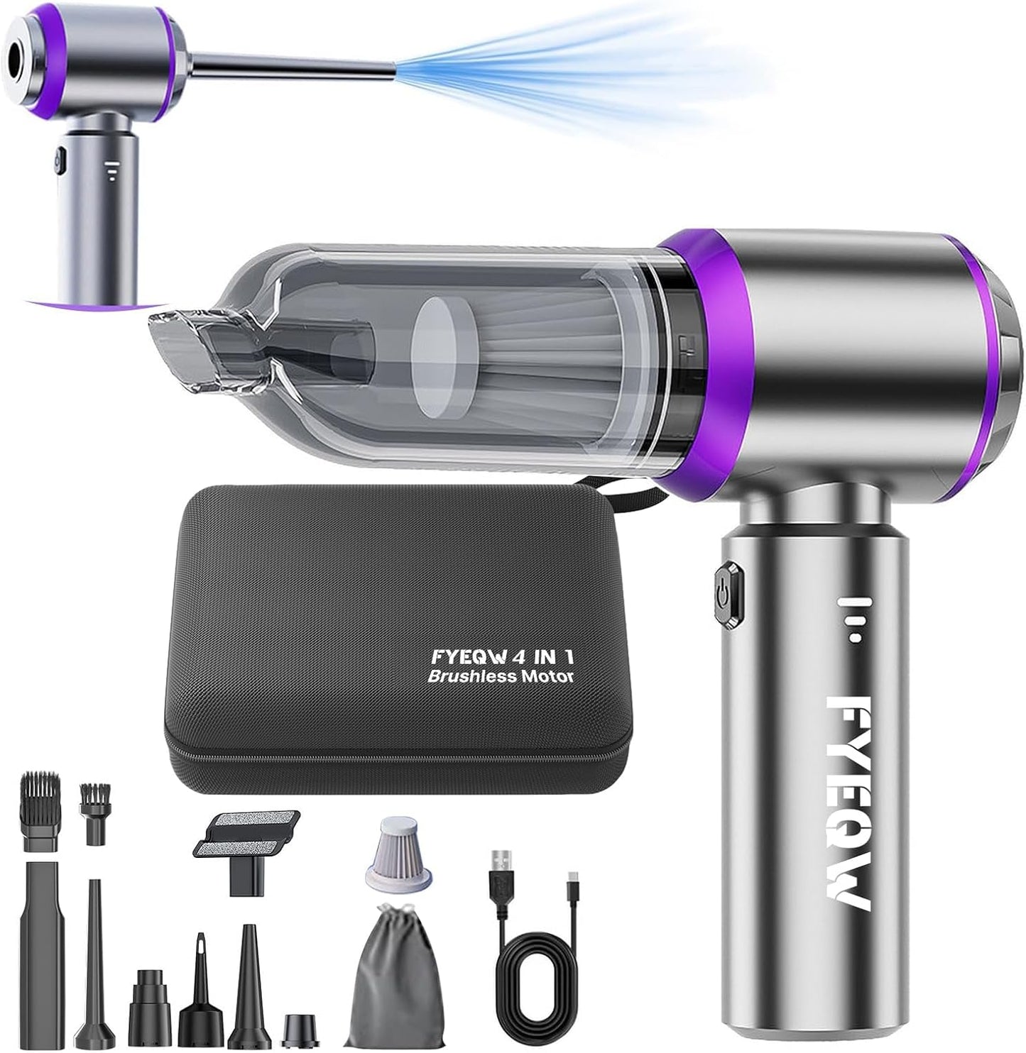 Mini Cordless Handheld Car Vacuum Cleaner/Air Duster/Blower/Hand Pump, 21000 PA High Power Brushless Motor, Portable Keyboard Vacuum Cleaner with Multi-Nozzles for Home, Office, Computer(Purple)