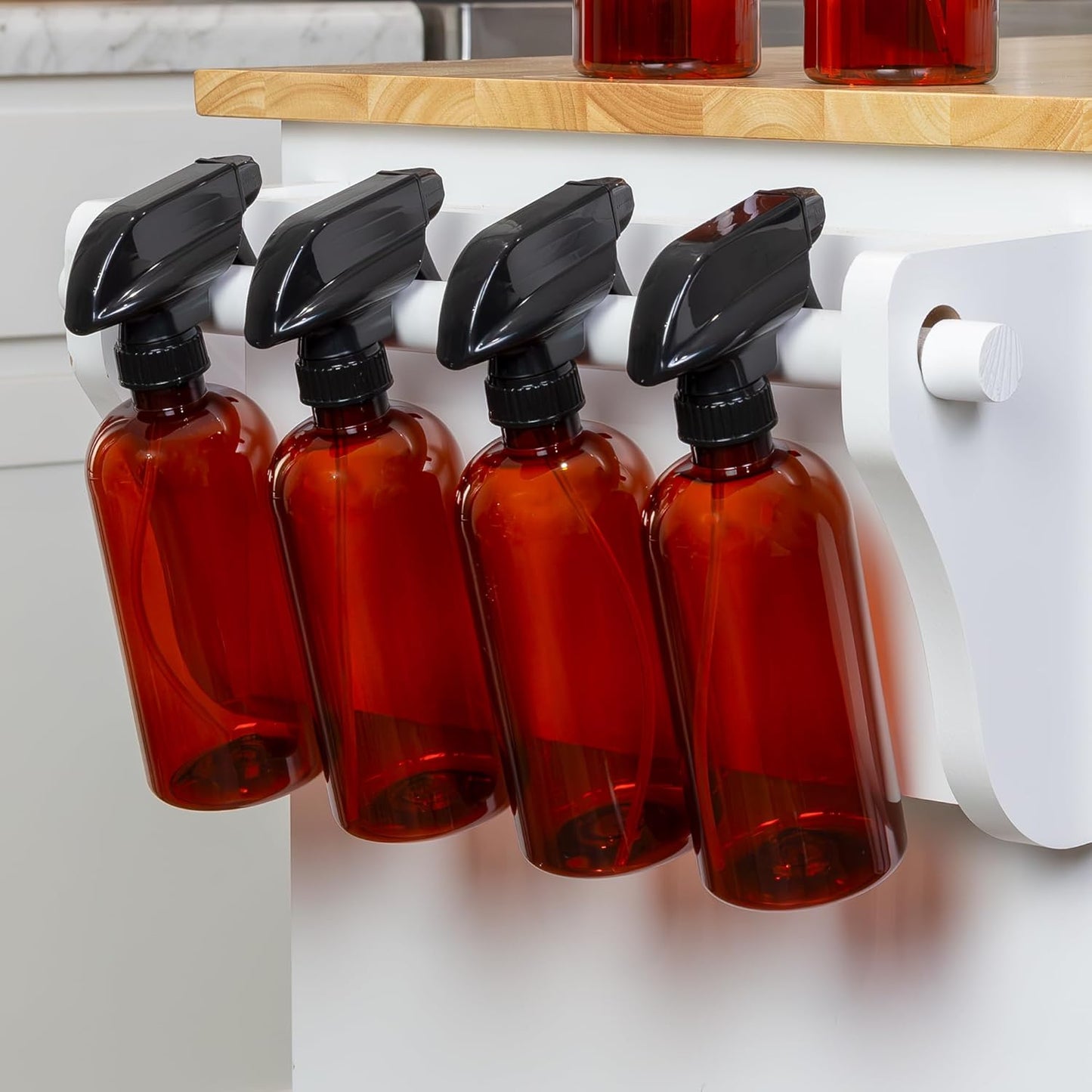 Cornucopia Brands 16oz Amber PLASTIC Spray Bottles w/Heavy Duty Mist & Stream Sprayers & Chalkboard Labels (6-pack); PET #1 Plastic Bottles, BPA-Free