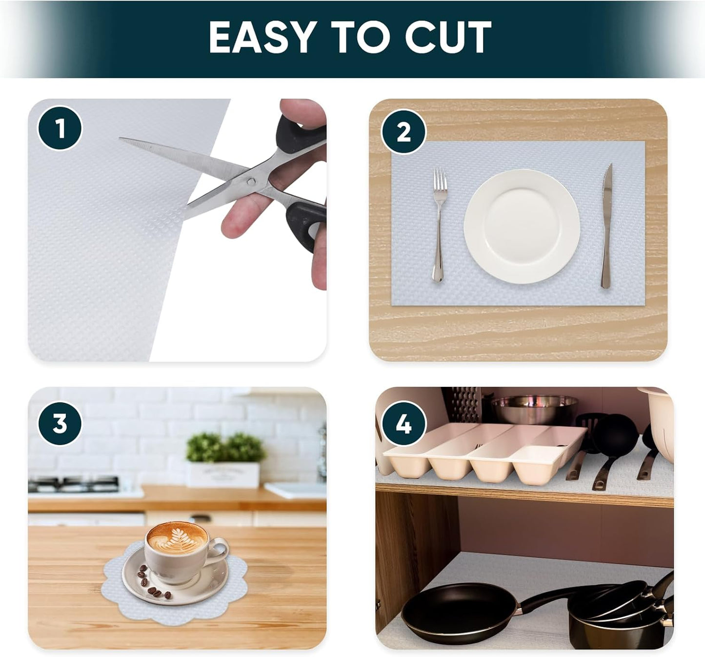Shelf Liners for Kitchen Cabinets Non-Adhesive & Washable,Non Slip Cabinet Liners for Shelves Waterproof & Oil Proof,Clear Plastic Drawer Liner,Easy to Cut & Food-Grade EVA 20'' x 20' x 2 Rolls CT-202