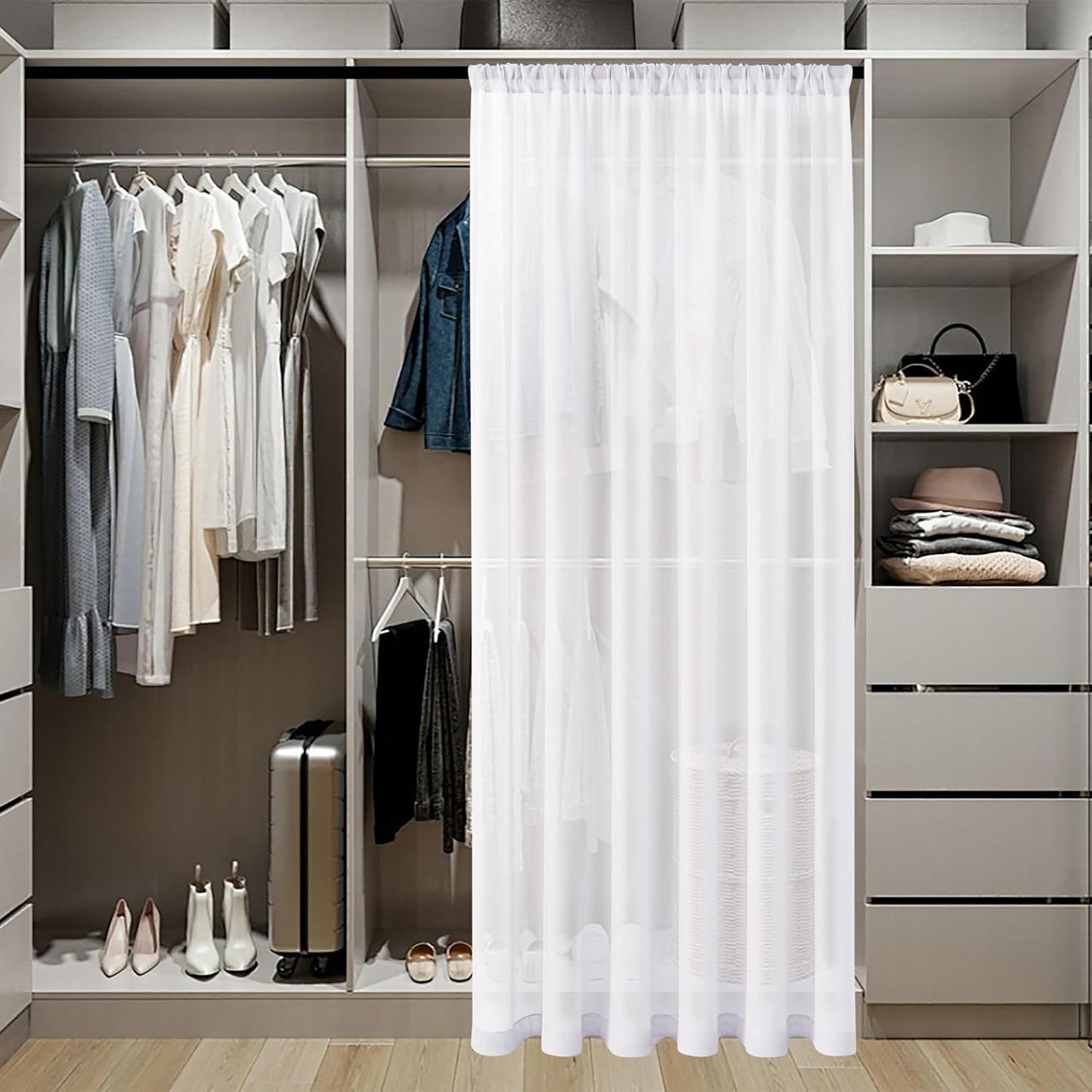 Tollpiz Small Sheer Door Curtain Closet Linen Textured Curtain Sheers Doorway Light Filtering Voile French Door Rod Pocket Curtains Patio Glass Door, 25 x 40 inches Long, White, Set of 1 Panel