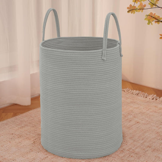 Large Woven Laundry Basket Hamper,60L Cotton Rope Storage Bin for Blankets,Toys and Clothes,Decorative Tall Nursery Hamper for Living Room,Baby Nursery,Bathroom and Bedroom,Grey