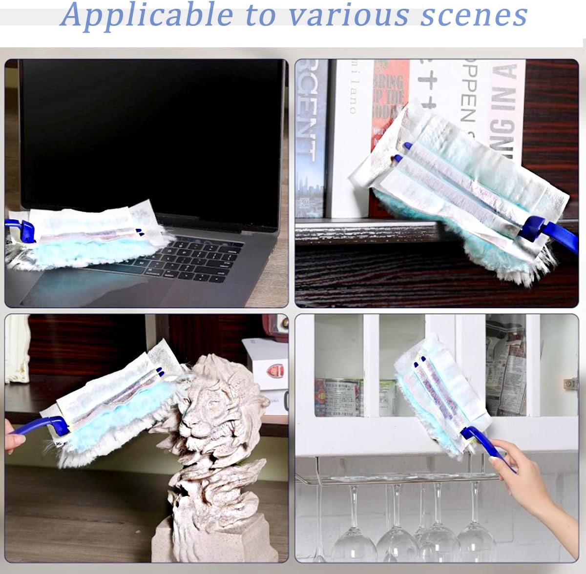 Duster Refills Compatible with Swiffer Duster, Heavy Duty Multi Surface Duster Replacement with 1 Extra Handle for Cleaning Furniture, Blinds, Ceiling Fans and Car (Blue-50 Pack)