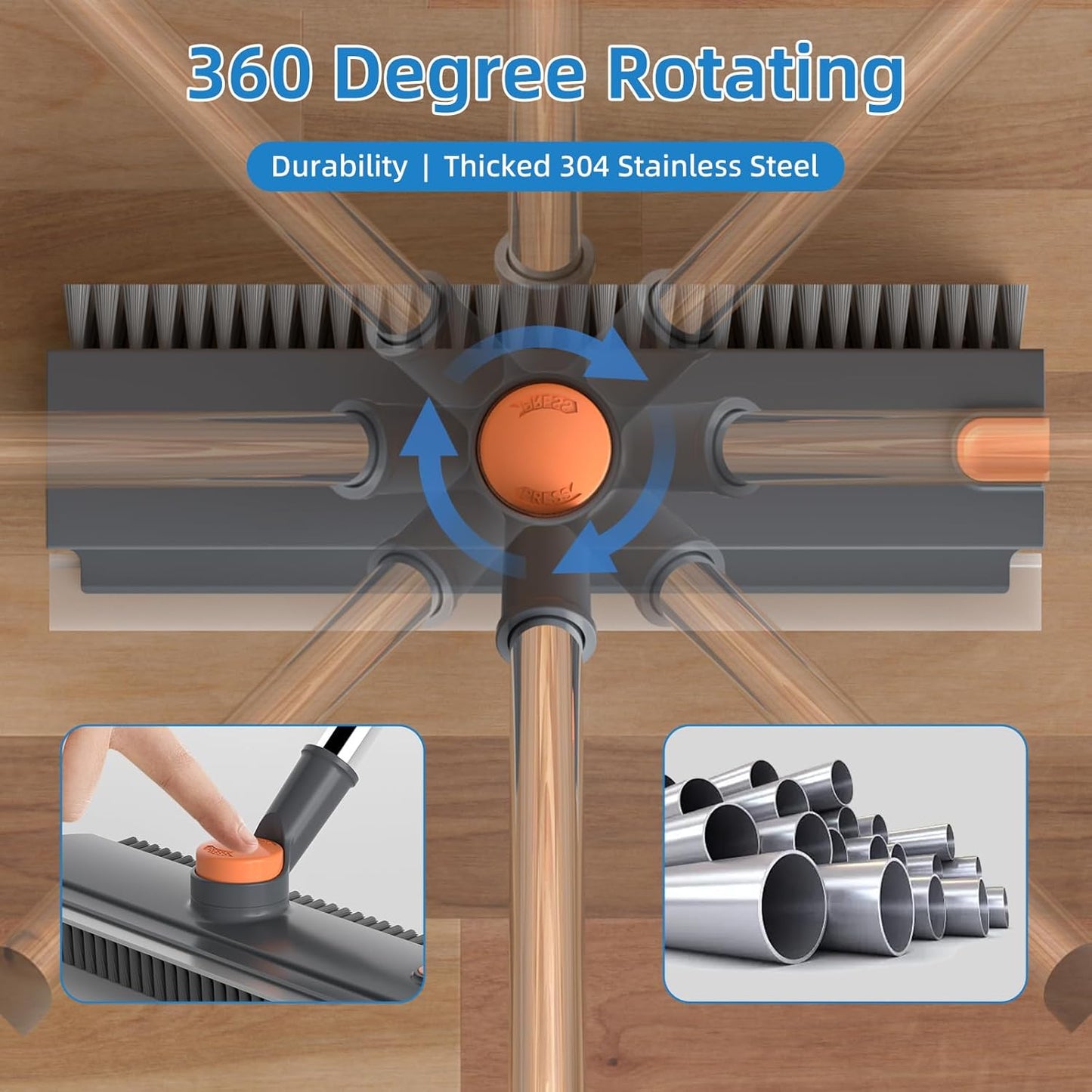 Scrub Brush with Long Handle, Floor Scrub Brush Squeegee Broom for Cleaning, 3 in 1 Shower Scrubber Floor Broom Squeegee for Concrete Tile Wall Deck Patio Grey