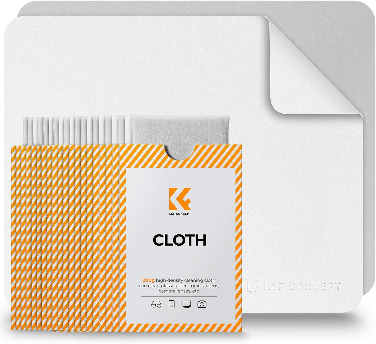 K&F Concept 20 Pack Lens Cleaning Cloth | Microfiber Cleaning Cloth | Camera Lens Cleaner | Camera Lens, Glasses, VR/AR Headset, and Screen Cleaning | White & Grey