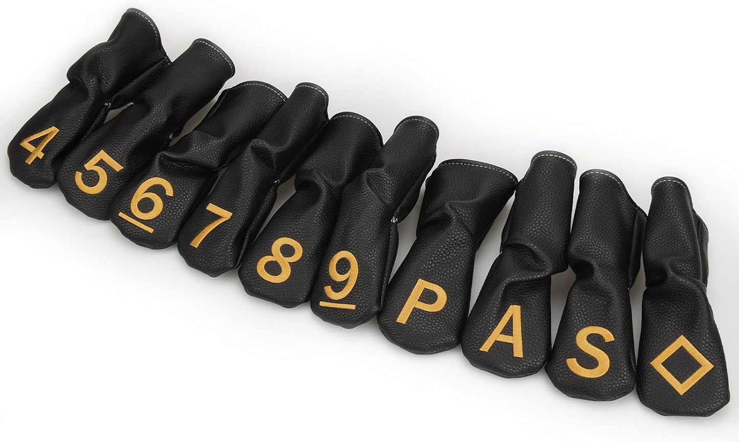 10pcs /Set Black Hybrid Iron Head Covers Protector with Large Gold No.