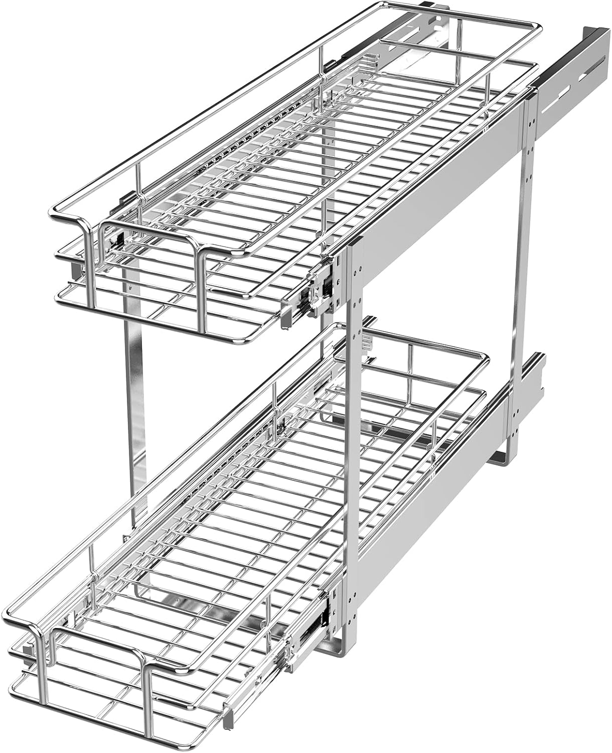 LOVMOR 2 Tier Individual Pull Out Cabinet Organizer 7½" W x 21½" D, Slide Out Kitchen Cabinet Storage Sliding Shelves