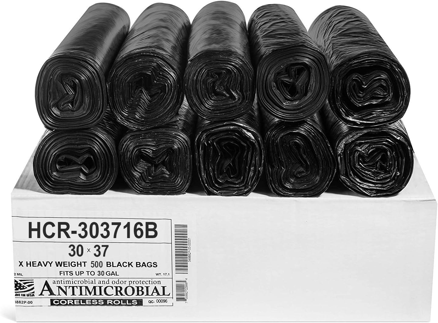 Aluf Plastics High Density Trash Bags, 30 Gallon, 500 Count, 16 Micron (eq), 30" x 37", Black, for Bathroom, Office, Industrial, Commercial, Janitorial, Municipal, Recycling