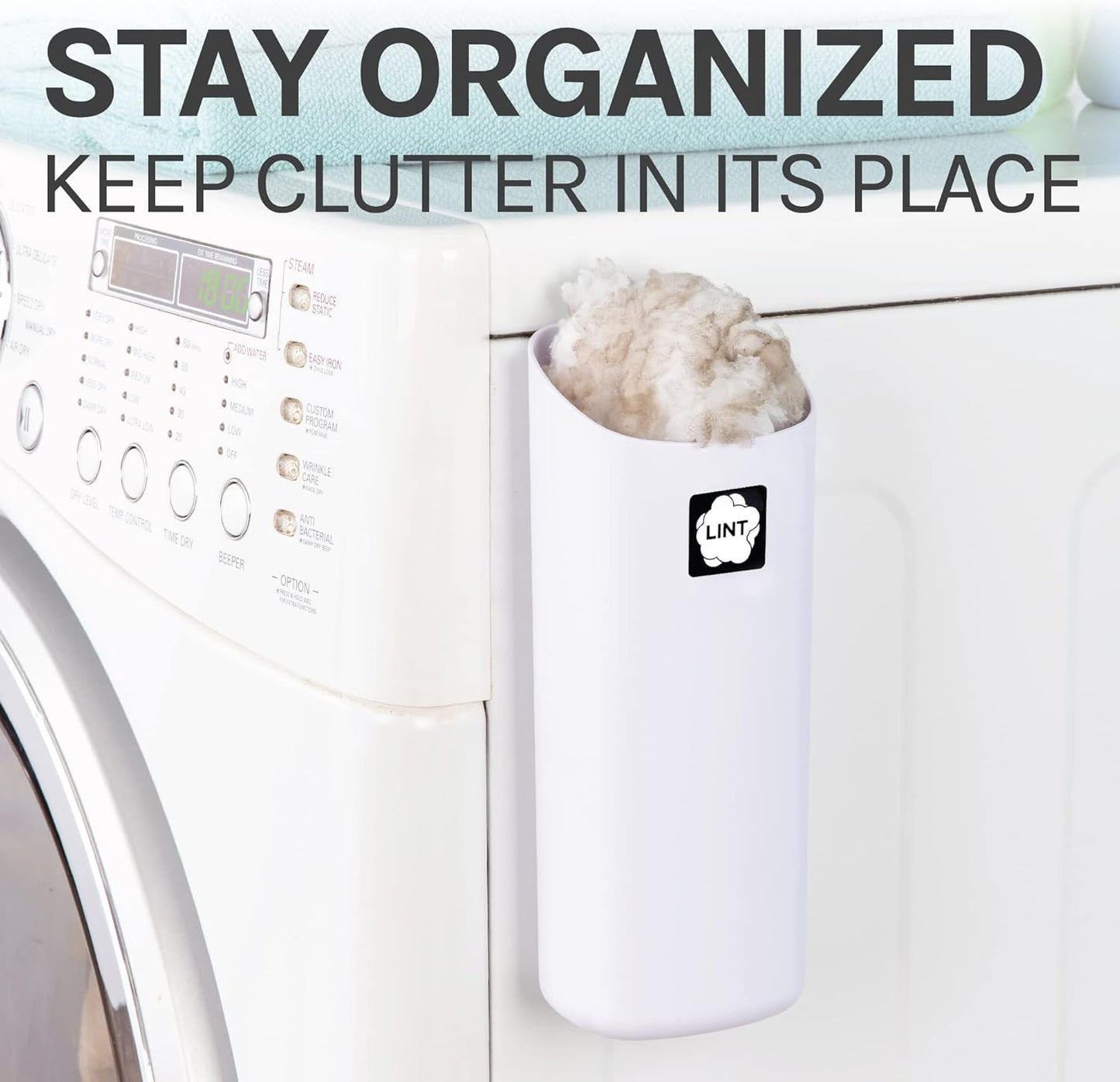 JS Jackson Supplies Small White Lint Bin with Magnetic Back, Slim Profile Trash Bin for Laundry Room and Kitchen, Wall Mountable