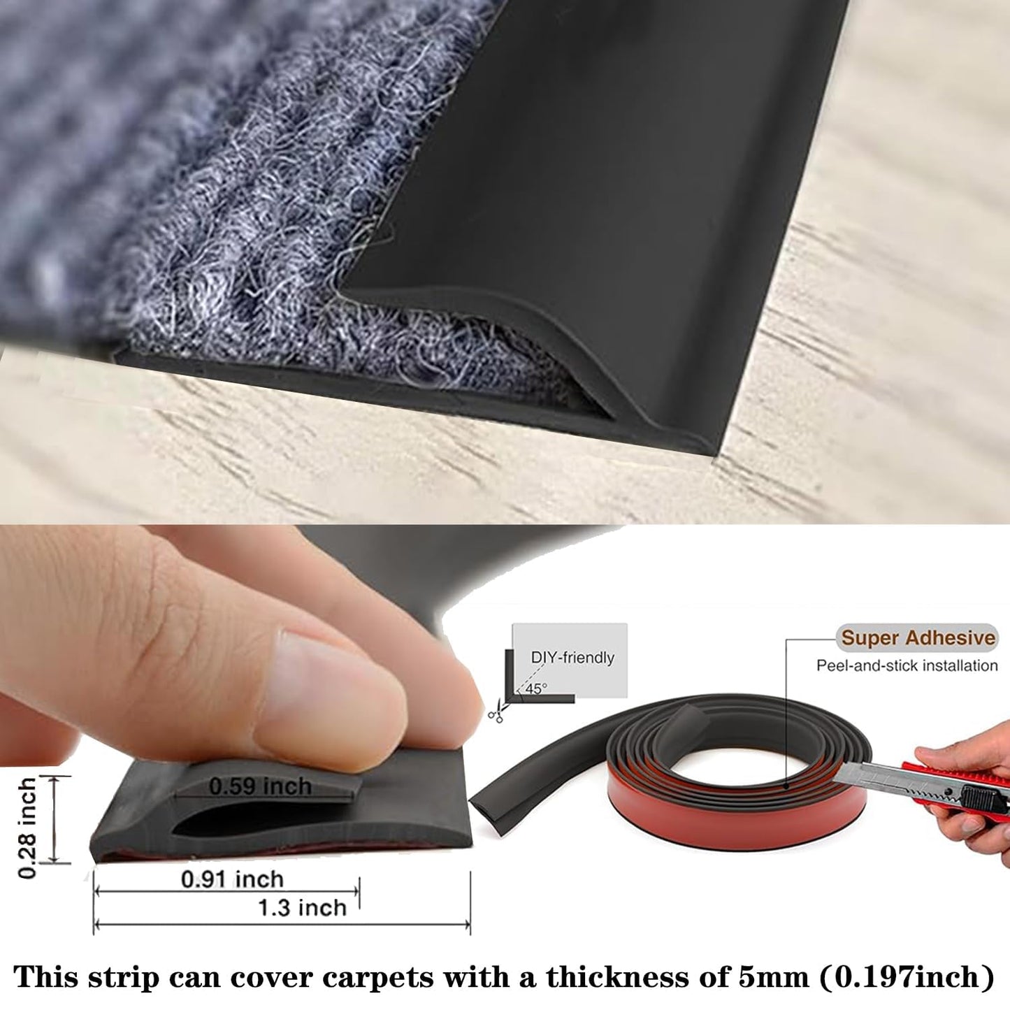 Self Adhesive Carpet Transition Strip with Edge Trim, Designed for Seamless Transitions from Carpet to Tile or Vinyl Floors, Perfect for Doorways.(Brown,25ft)
