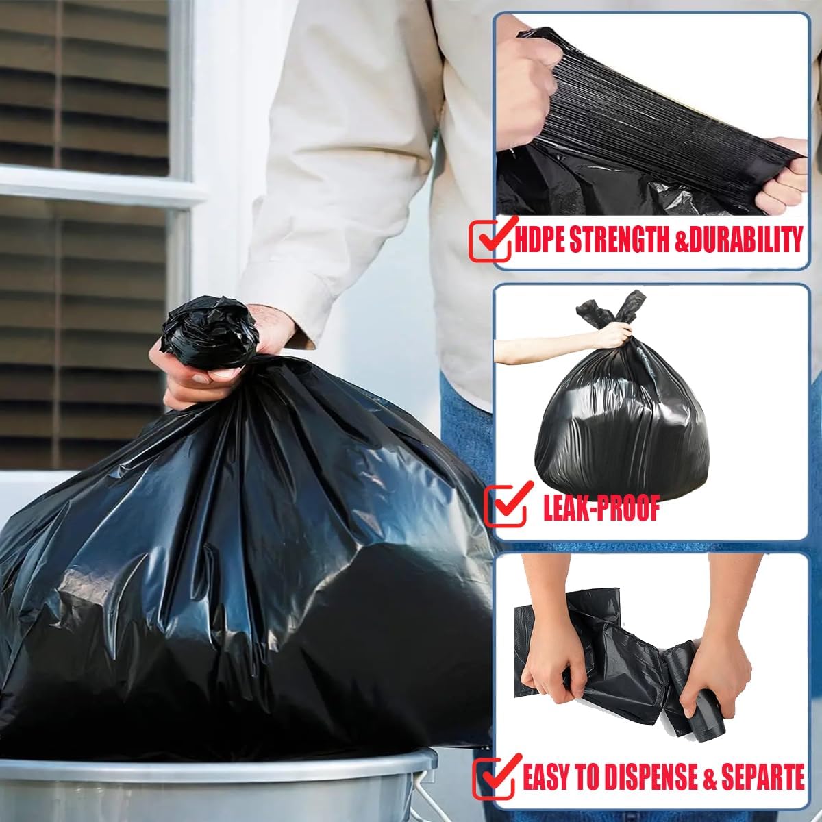 4-6 Gallon Trash Bags, 1000 Count Bulk Value Pack Black Garbage bags, Multi-purpose Trash Can Bin Liners for Bathroom, Office, Industrial, Commercial, Janitorial, Municipal, Recycling