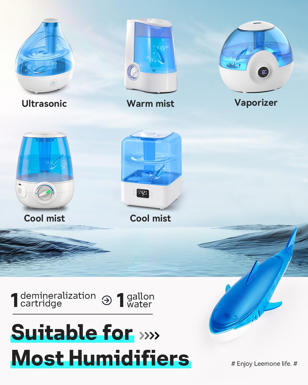 Leemone Humidifier Cleaner Shark, Demineralization Float Shark Compatible with All Humidifier and Fish Tank(6Pack)