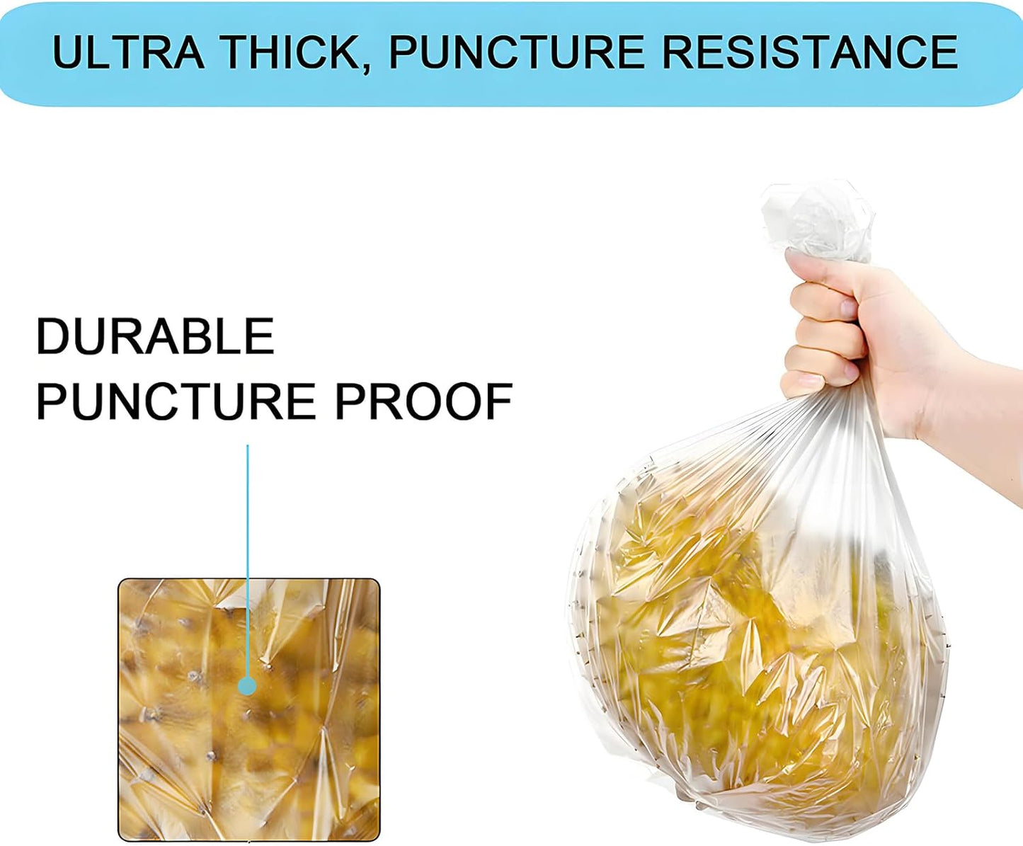 2 Gallon Small Plastic Trash Bags, 7.5 Liters Clear Wastebasket Liners Garbage Bags for Home, Office, Bathroom, 100 Counts