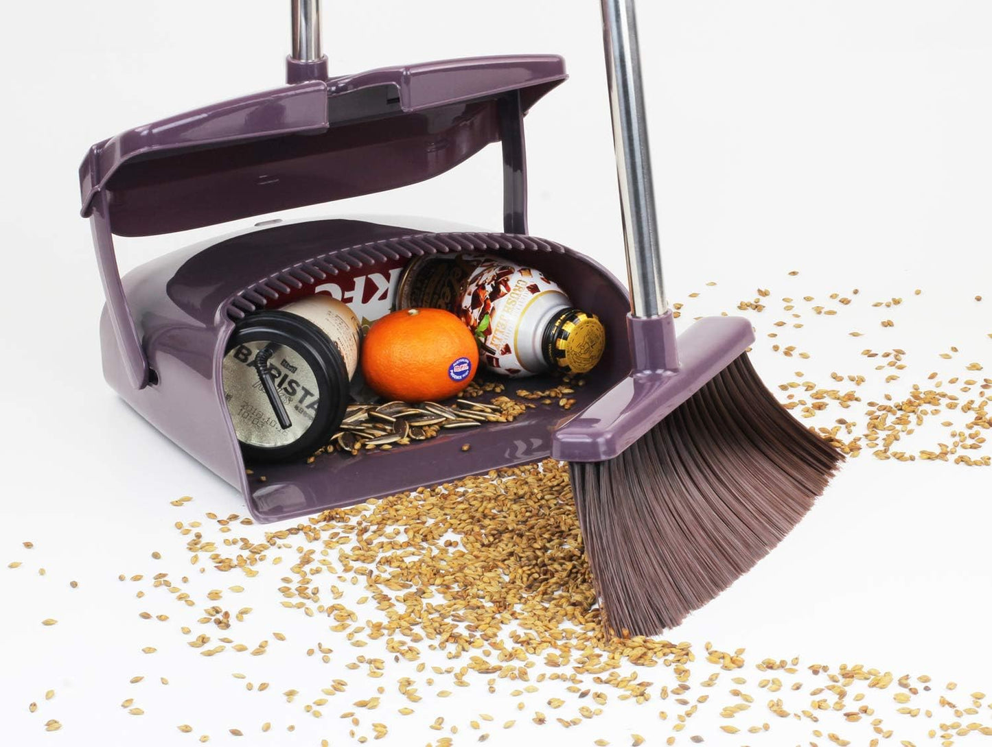 Broom and Dustpan Commercial Long Handle Sweep Set and Lobby Broom Upright Grips Sweep Set with Home Kitchen Room Office and Lobby Floor Black