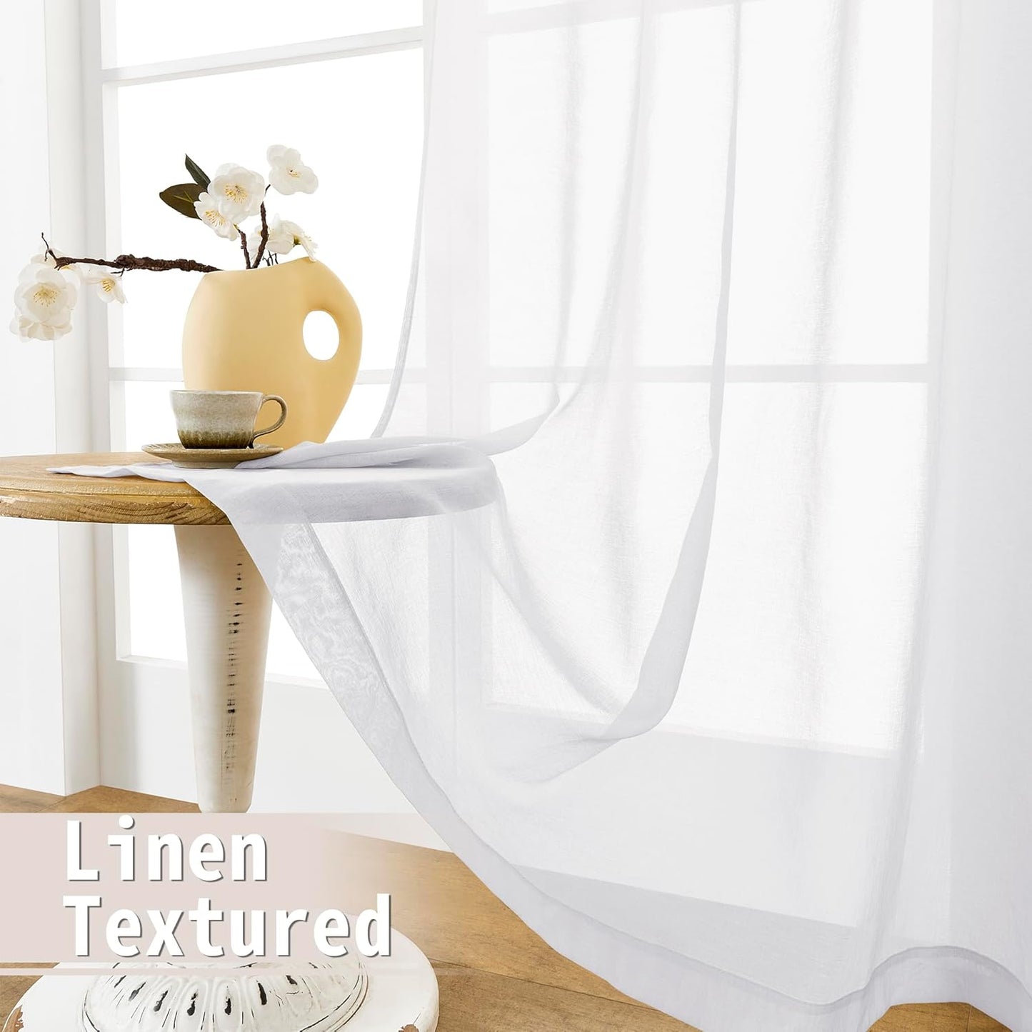 Tollpiz Small Sheer Door Curtain Closet Linen Textured Curtain Sheers Doorway Light Filtering Voile French Door Rod Pocket Curtains Patio Glass Door, 25 x 40 inches Long, White, Set of 1 Panel