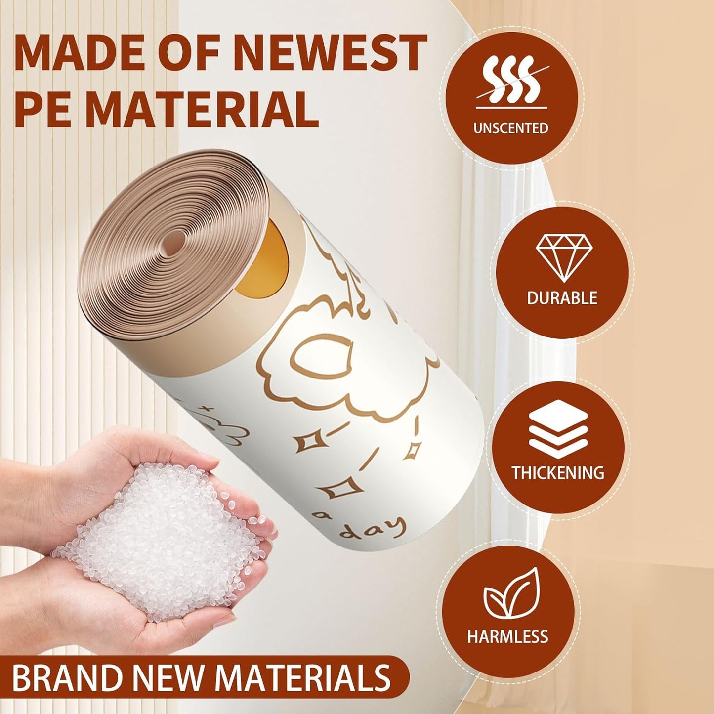 4 Gallon Trash Bags with Cute Rabbit Printed & Drawstring, Tear-Resistant Small Bathroom Garbage Bags, Heavy-Duty Trash Can Liners for Home/Office, 180 Counts