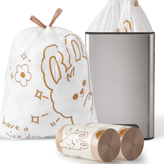 13 Gallon Trash Bags with Cute Rabbit Printed & Drawstring, Tear-Resistant Tall Kitchen Garbage Bags, Heavy-Duty Large Trash Can Liners for Home/Office, 50 Counts