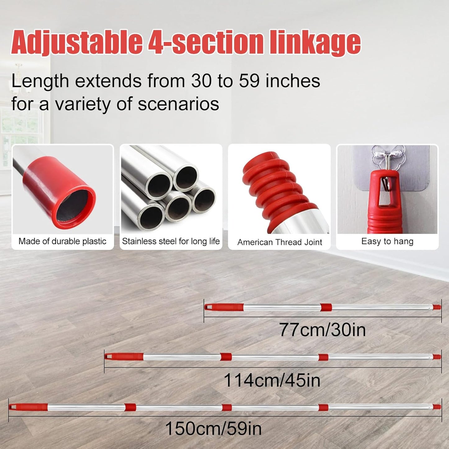 Spin Mop Heads Replacements for O Ceda EasyWring 1-Tank System, 4-Section Stainless Steel Mop Handle, 2 Microfiber Mop Head Refills, 1 Base and 1 Scrub Brush Combo Set for Floor Cleaning